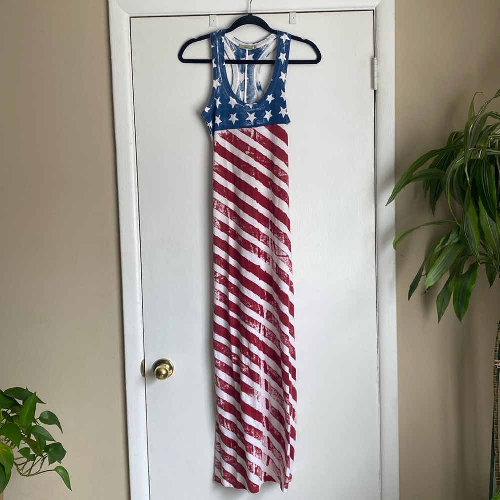 JULY 4 American Flag Racerback maxi Dress Alternative Apparel sleeveless USA